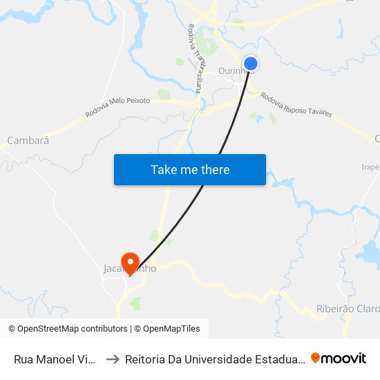 Rua Manoel Viêira Júnior, 882 to Reitoria Da Universidade Estadual Do Norte Do Paraná - Uenp map