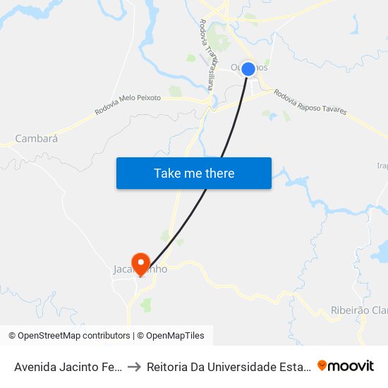 Avenida Jacinto Ferreira De Sá, 384-496 to Reitoria Da Universidade Estadual Do Norte Do Paraná - Uenp map