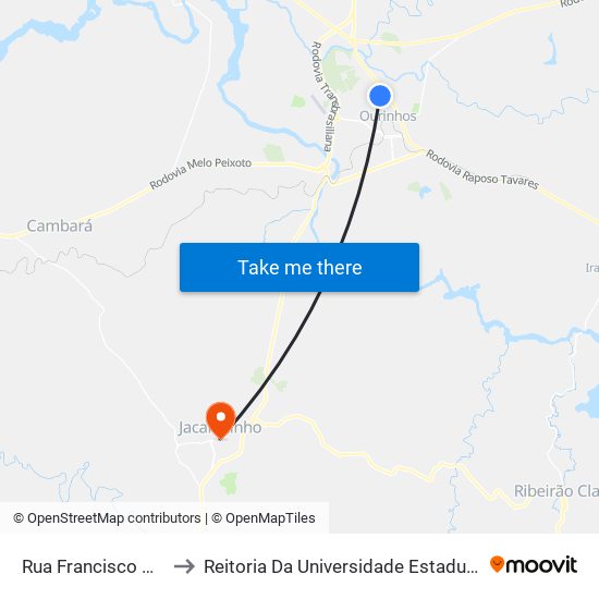 Rua Francisco Crespo, 305-359 to Reitoria Da Universidade Estadual Do Norte Do Paraná - Uenp map