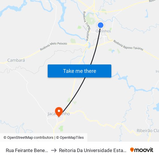 Rua Feirante Benedito Delcol, 201-211 to Reitoria Da Universidade Estadual Do Norte Do Paraná - Uenp map