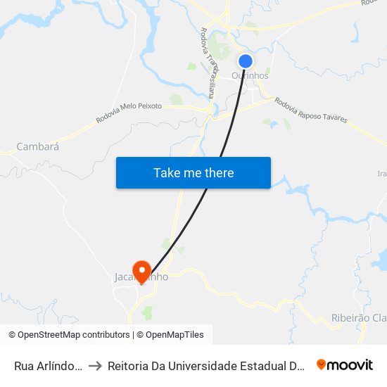 Rua Arlíndo Bétio, 21 to Reitoria Da Universidade Estadual Do Norte Do Paraná - Uenp map