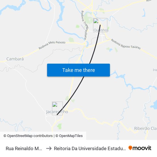 Rua Reinaldo Marcante, 100-106 to Reitoria Da Universidade Estadual Do Norte Do Paraná - Uenp map