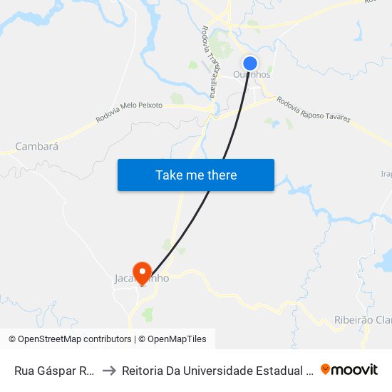 Rua Gáspar Ricardo, 1306 to Reitoria Da Universidade Estadual Do Norte Do Paraná - Uenp map