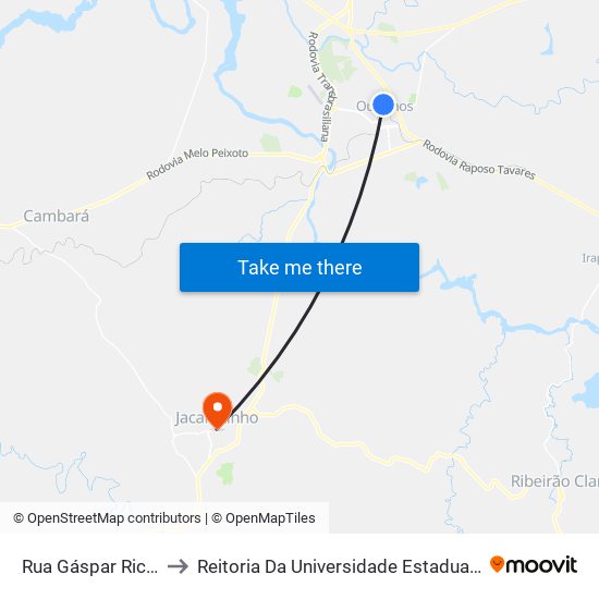 Rua Gáspar Ricardo, 272-332 to Reitoria Da Universidade Estadual Do Norte Do Paraná - Uenp map