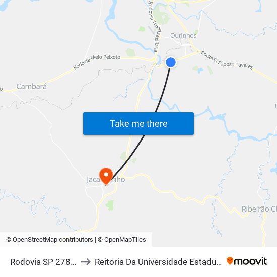 Rodovia SP 278 (Mello Peixoto) to Reitoria Da Universidade Estadual Do Norte Do Paraná - Uenp map