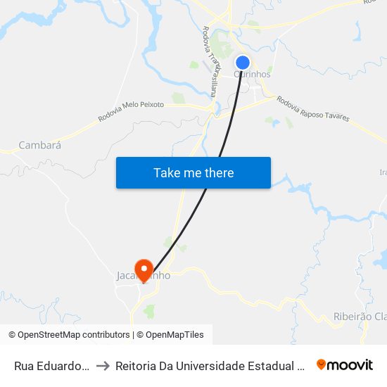 Rua Eduardo Peres, 848 to Reitoria Da Universidade Estadual Do Norte Do Paraná - Uenp map