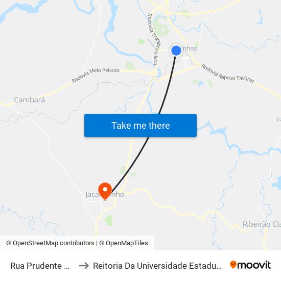 Rua Prudente De Moraes, 347 to Reitoria Da Universidade Estadual Do Norte Do Paraná - Uenp map