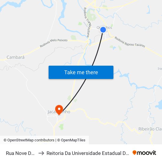 Rua Nove De Julho, 85 to Reitoria Da Universidade Estadual Do Norte Do Paraná - Uenp map