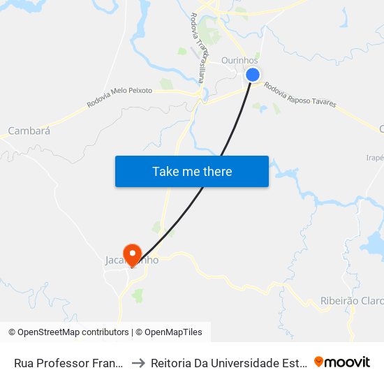 Rua Professor Francisco Duas Megrad, 927 to Reitoria Da Universidade Estadual Do Norte Do Paraná - Uenp map