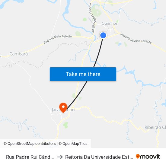 Rua Padre Rui Cândido Da Silva, 1107-1191 to Reitoria Da Universidade Estadual Do Norte Do Paraná - Uenp map