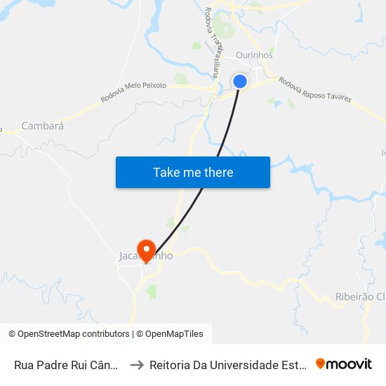 Rua Padre Rui Cândido Da Silva, 892-1026 to Reitoria Da Universidade Estadual Do Norte Do Paraná - Uenp map