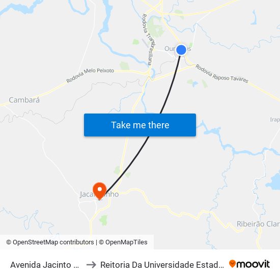 Avenida Jacinto Ferreira De Sá, 986 to Reitoria Da Universidade Estadual Do Norte Do Paraná - Uenp map