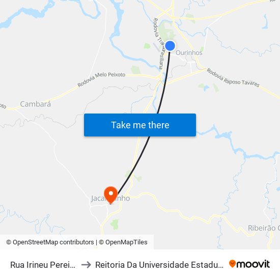 Rua Irineu Pereira Da Silva, 1-83 to Reitoria Da Universidade Estadual Do Norte Do Paraná - Uenp map