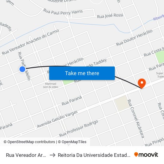 Rua Vereador Arnaldo Bardeli, 439 to Reitoria Da Universidade Estadual Do Norte Do Paraná - Uenp map