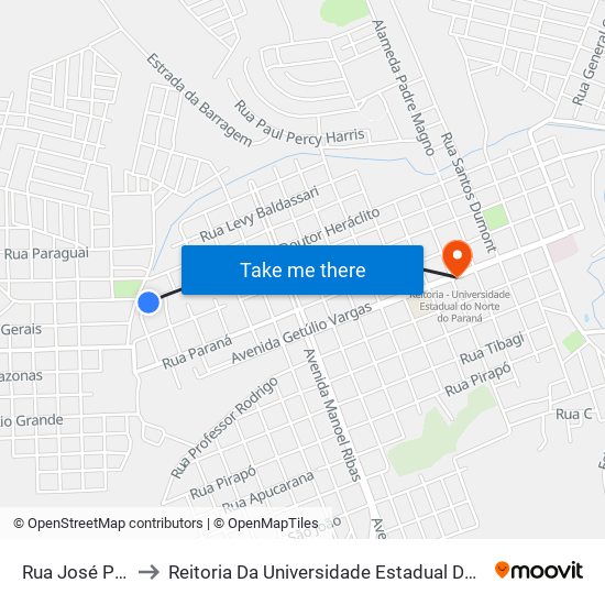 Rua José Pavan, 351 to Reitoria Da Universidade Estadual Do Norte Do Paraná - Uenp map