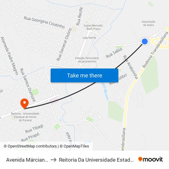 Avenida Márciano De Barros, 920 to Reitoria Da Universidade Estadual Do Norte Do Paraná - Uenp map