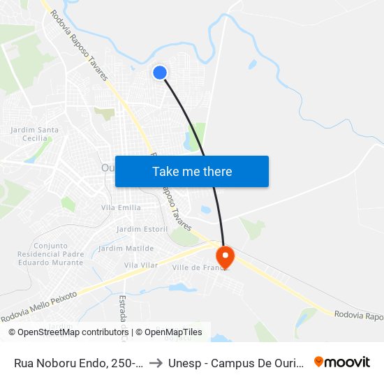 Rua Noboru Endo, 250-372 to Unesp - Campus De Ourinhos map