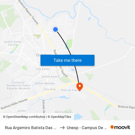 Rua Argemiro Batista Das Neves, 557 to Unesp - Campus De Ourinhos map