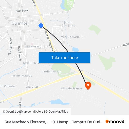 Rua Machado Florence, 442 to Unesp - Campus De Ourinhos map
