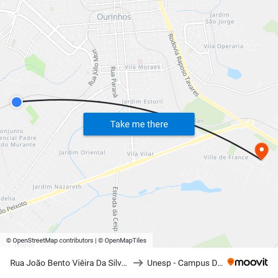 Rua João Bento Viêira Da Silva Neto, 124-182 to Unesp - Campus De Ourinhos map