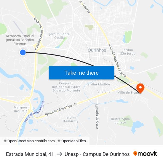 Estrada Municipal, 41 to Unesp - Campus De Ourinhos map