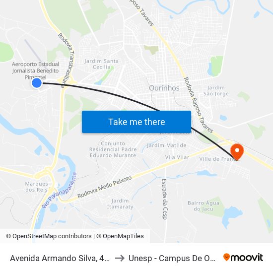 Avenida Armando Silva, 460-500 to Unesp - Campus De Ourinhos map