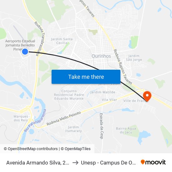 Avenida Armando Silva, 264-458 to Unesp - Campus De Ourinhos map