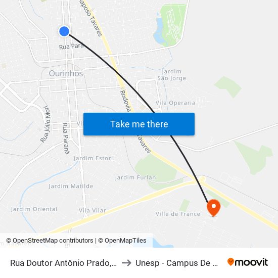 Rua Doutor Antônio Prado, 627-731 to Unesp - Campus De Ourinhos map