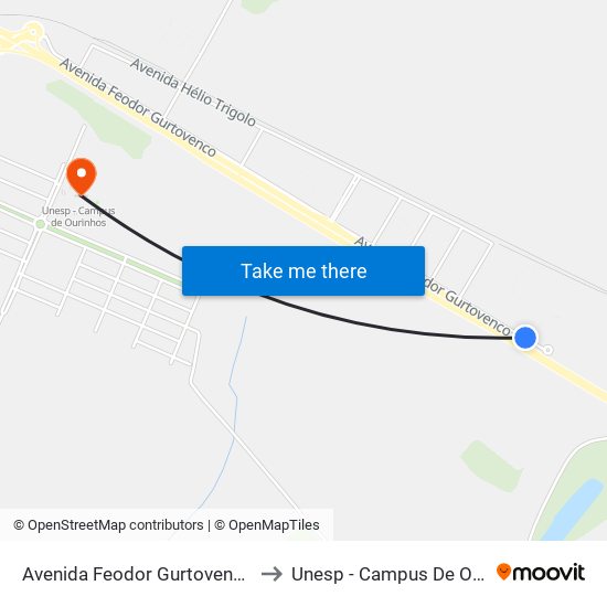 Avenida Feodor Gurtovenco, 1531 to Unesp - Campus De Ourinhos map