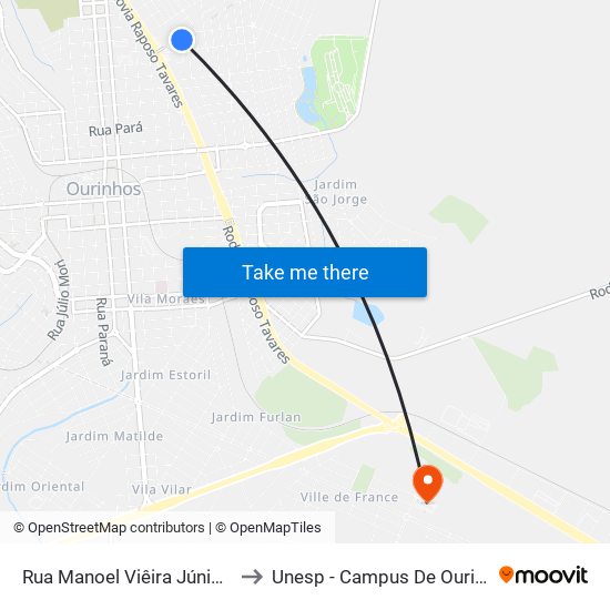 Rua Manoel Viêira Júnior, 31 to Unesp - Campus De Ourinhos map