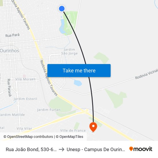 Rua João Bond, 530-648 to Unesp - Campus De Ourinhos map