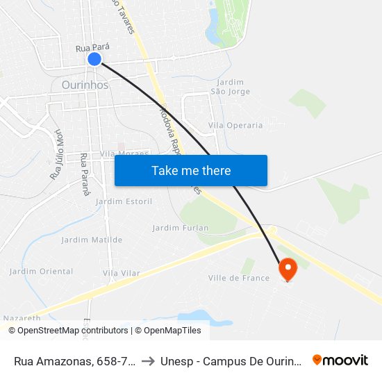 Rua Amazonas, 658-748 to Unesp - Campus De Ourinhos map
