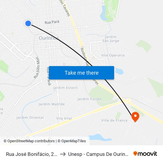 Rua José Bonifácio, 246 to Unesp - Campus De Ourinhos map