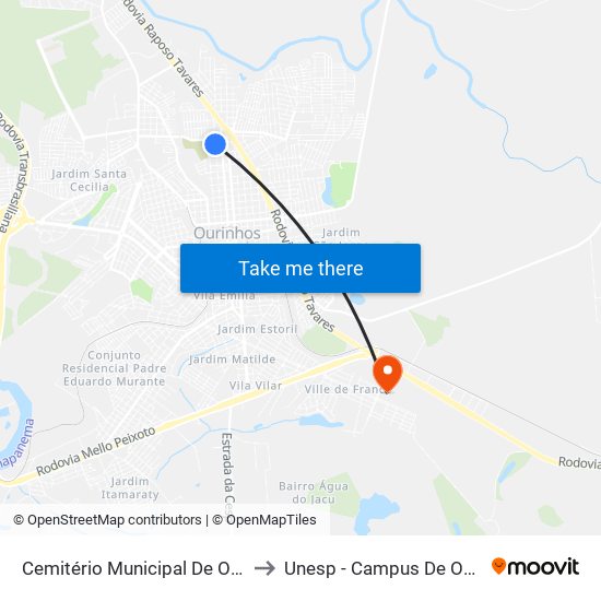 Cemitério Municipal De Ourinhos to Unesp - Campus De Ourinhos map