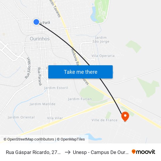 Rua Gáspar Ricardo, 272-332 to Unesp - Campus De Ourinhos map