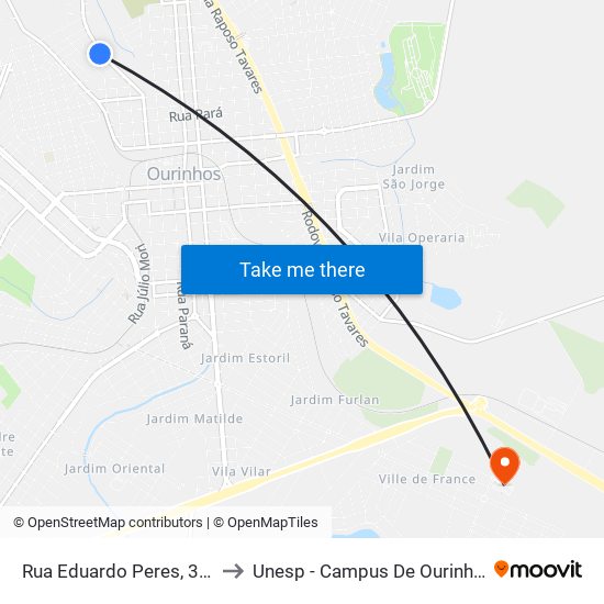 Rua Eduardo Peres, 343 to Unesp - Campus De Ourinhos map