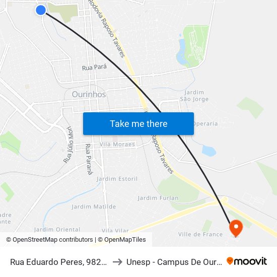 Rua Eduardo Peres, 982-1050 to Unesp - Campus De Ourinhos map