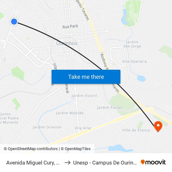 Avenida Miguel Cury, 235 to Unesp - Campus De Ourinhos map