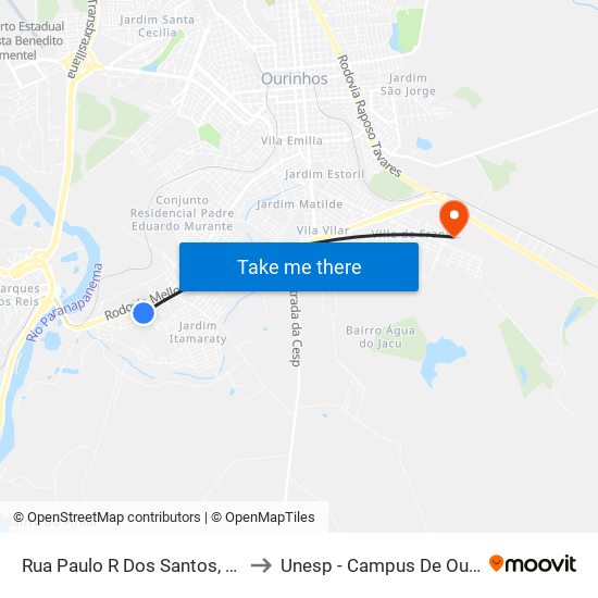 Rua Paulo R Dos Santos, 89-169 to Unesp - Campus De Ourinhos map
