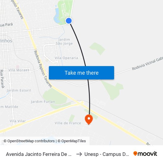 Avenida Jacinto Ferreira De Sá, 2513-2563 to Unesp - Campus De Ourinhos map