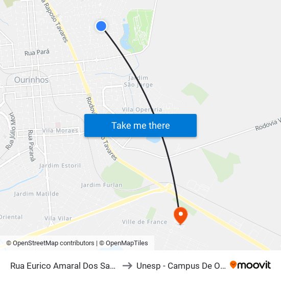 Rua Eurico Amaral Dos Santos, 612 to Unesp - Campus De Ourinhos map