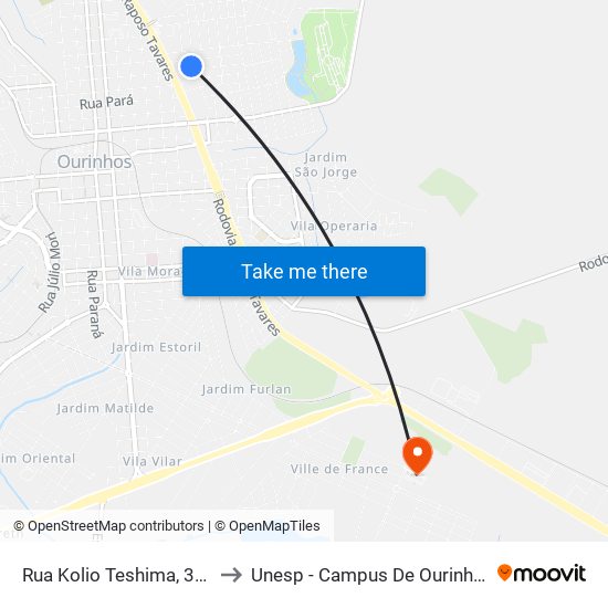 Rua Kolio Teshima, 372 to Unesp - Campus De Ourinhos map