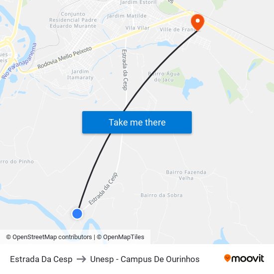 Estrada Da Cesp to Unesp - Campus De Ourinhos map