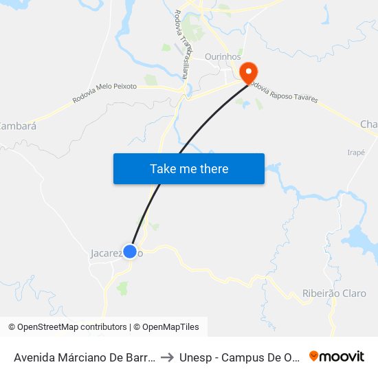 Avenida Márciano De Barros, 505 to Unesp - Campus De Ourinhos map