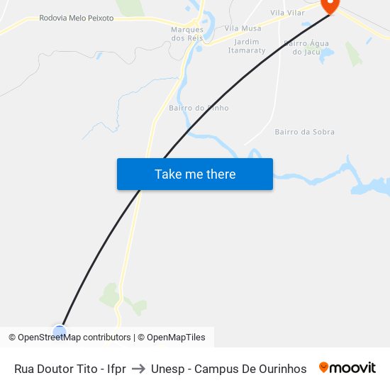Rua Doutor Tito - Ifpr to Unesp - Campus De Ourinhos map