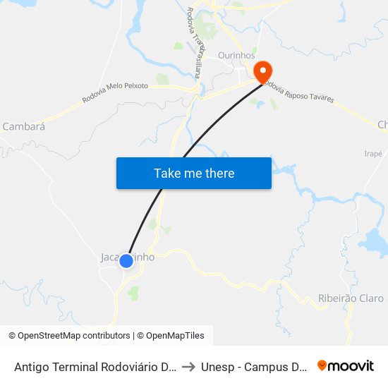 Antigo Terminal Rodoviário De Jacarezinho to Unesp - Campus De Ourinhos map