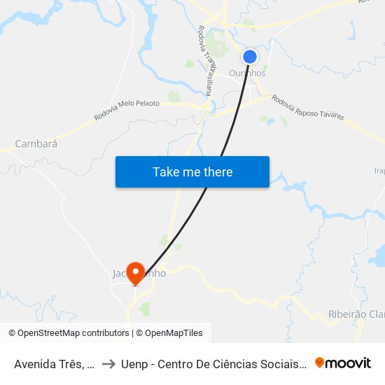 Avenida Três, 105-153 to Uenp - Centro De Ciências Sociais Aplicadas - Ccsa map