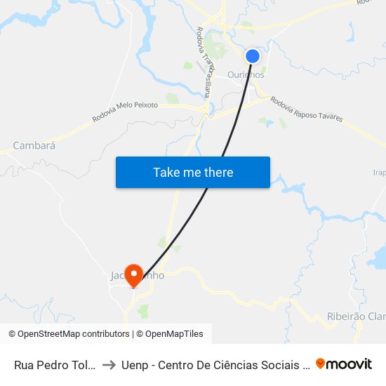 Rua Pedro Toloto, 129 to Uenp - Centro De Ciências Sociais Aplicadas - Ccsa map