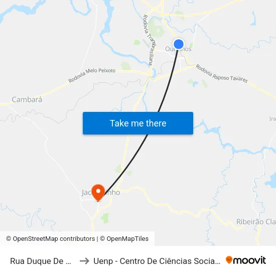Rua Duque De Caxias, 870 to Uenp - Centro De Ciências Sociais Aplicadas - Ccsa map