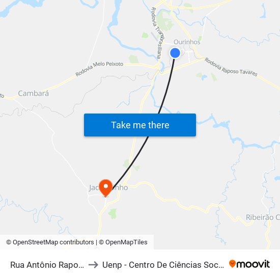 Rua Antônio Raposo Taváres, 8 to Uenp - Centro De Ciências Sociais Aplicadas - Ccsa map